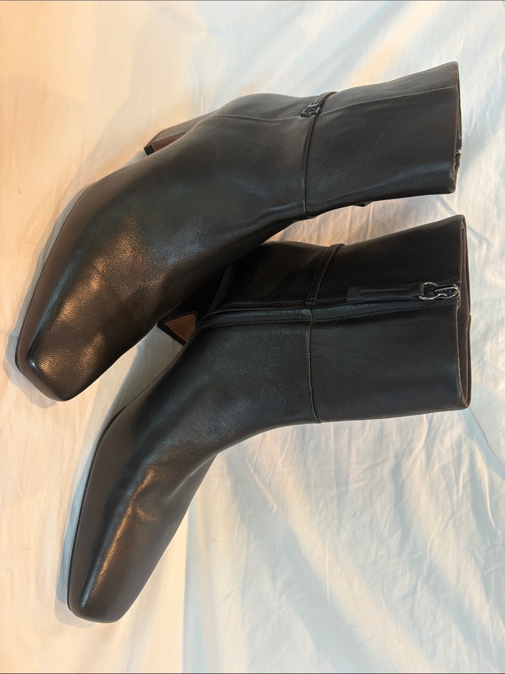 Franco Sarto Black Leather Square-Toe Ankle Booties with Block Heel